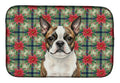 Brindle Boston Terrier Christmas PoinsettIas Dish Drying Mat Absorbent Dish Drying Mat Pad for Kitchen Counter Dish Drainer Mat for Countertop, 14 x 21", Multicolor