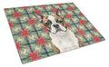 Brindle Boston Terrier Christmas PoinsettIas Cutting Board Tempered Glass Kitchen Cutting Surface, Heat Resistant Chopping, Non-Slip Feet, Food Prep & Serving