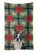 Boston Terrier Christmas PoinsettIas Kitchen Towel Velour Plush Front and Cotton Loop Back Machine Washable