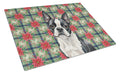 Boston Terrier Christmas PoinsettIas Cutting Board Tempered Glass Kitchen Cutting Surface, Heat Resistant Chopping, Non-Slip Feet, Food Prep & Serving