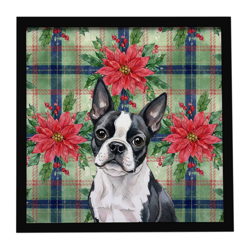 Boston Terrier Christmas PoinsettIas Framed Metal Print Bathroom, Kitchen, Office, Home Decor Wall Art Ready to Hang, Square, 8X8