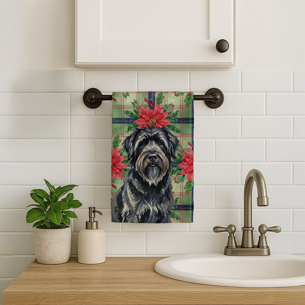 Bouvier des Flandres Christmas PoinsettIas Kitchen Towel Velour Plush Front and Cotton Loop Back Machine Washable
