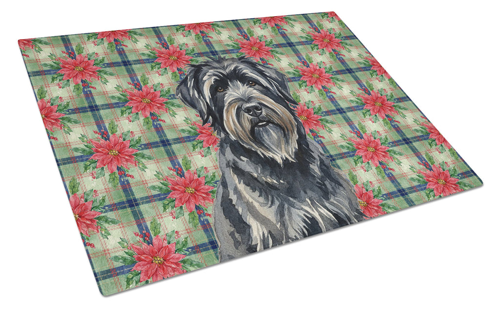 Bouvier des Flandres Christmas PoinsettIas Cutting Board Tempered Glass Kitchen Cutting Surface, Heat Resistant Chopping, Non-Slip Feet, Food Prep & Serving