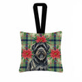 Bouvier des Flandres Christmas PoinsettIas Hanging Square Fabric Ornament 3.5 � 3.5 Decorative Door-Knob & Tree Hanger, Soft Fabric