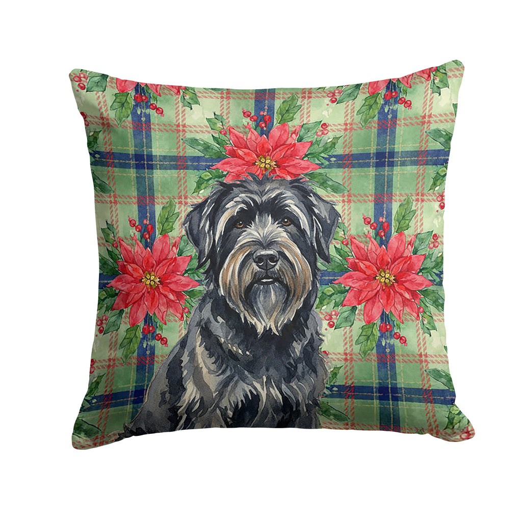 Bouvier des Flandres Christmas PoinsettIas Decorative Throw Pillow 18x18 Indoor Outdoor Accent Cushion, Fabric Cover with Insert for Sofa, Bed, Porch & Living Room