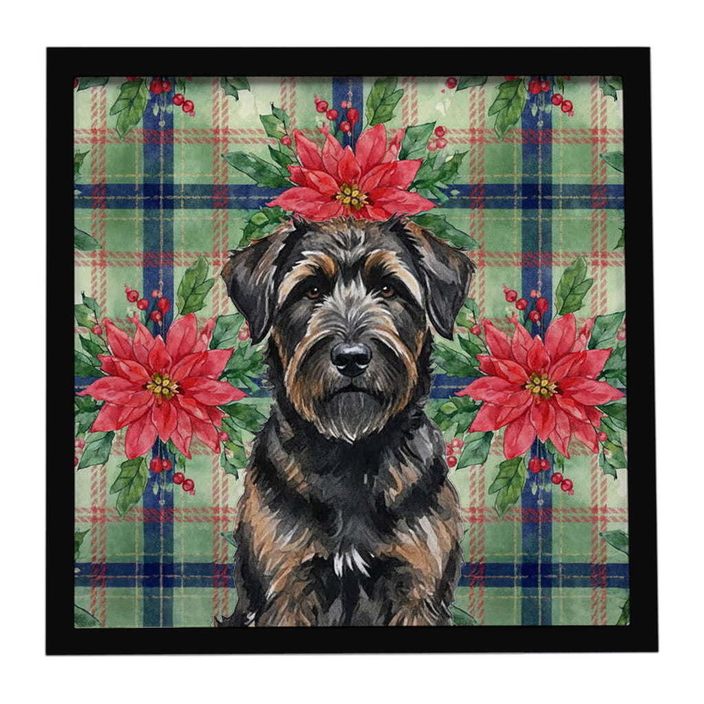 Brindle Bouvier des Flandres Christmas PoinsettIas Framed Metal Print Bathroom, Kitchen, Office, Home Decor Wall Art Ready to Hang, Square, 8X8