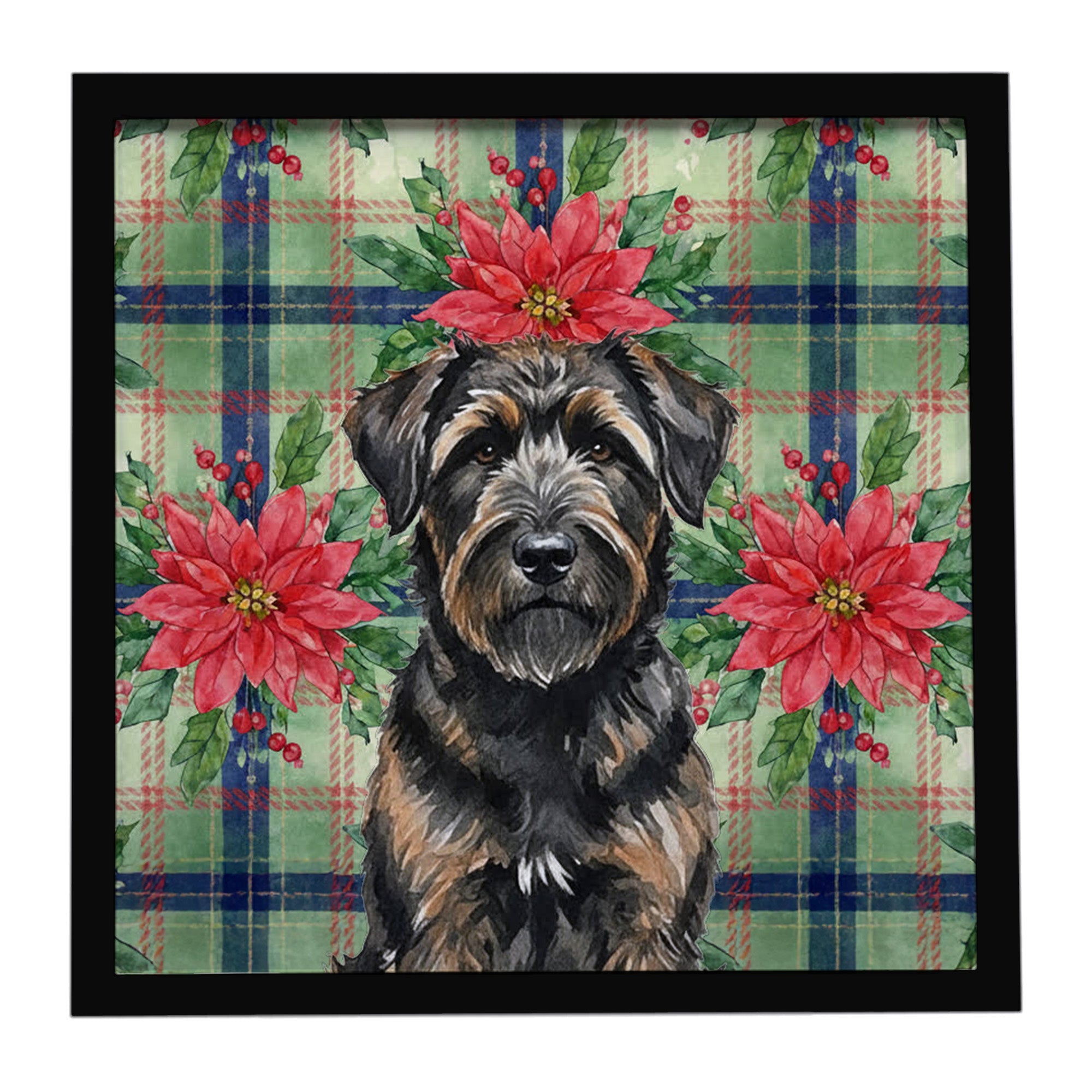 Brindle Bouvier des Flandres Christmas PoinsettIas Framed Metal Print Bathroom, Kitchen, Office, Home Decor Wall Art Ready to Hang, Square, 8X8