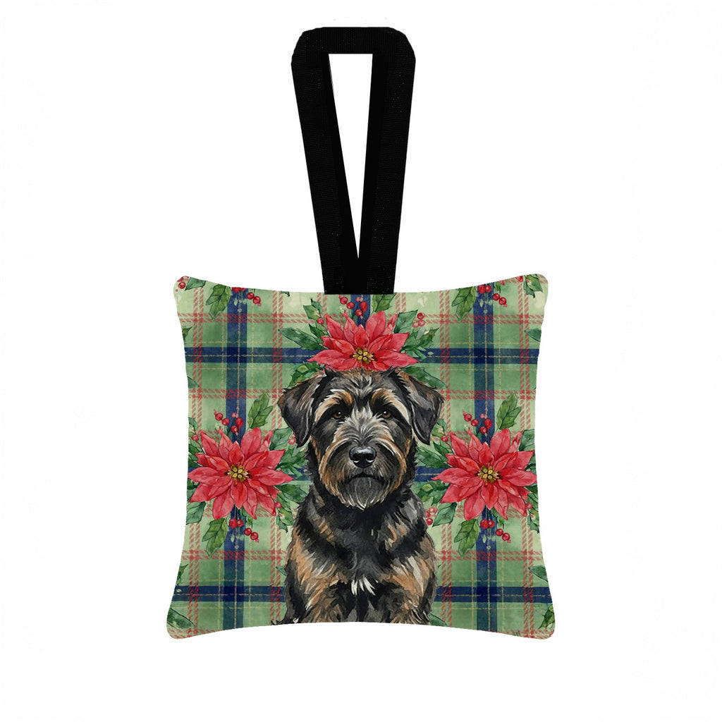 Brindle Bouvier des Flandres Christmas PoinsettIas Hanging Square Fabric Ornament 3.5 � 3.5 Decorative Door-Knob & Tree Hanger, Soft Fabric