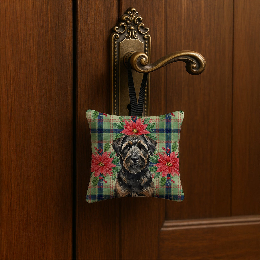 Brindle Bouvier des Flandres Christmas PoinsettIas Hanging Square Fabric Ornament 3.5 � 3.5 Decorative Door-Knob & Tree Hanger, Soft Fabric