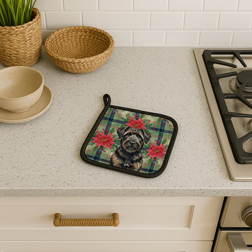 Brindle Bouvier des Flandres Christmas PoinsettIas Pot Holder Set of 2 Heat Resistant Quilted Hot Pads 7.5 x 7.5 Inch, Insulated Kitchen Trivets for Cooking & Baking