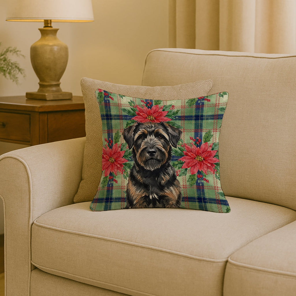 Brindle Bouvier des Flandres Christmas PoinsettIas Decorative Throw Pillow 18x18 Indoor Outdoor Accent Cushion, Fabric Cover with Insert for Sofa, Bed, Porch & Living Room