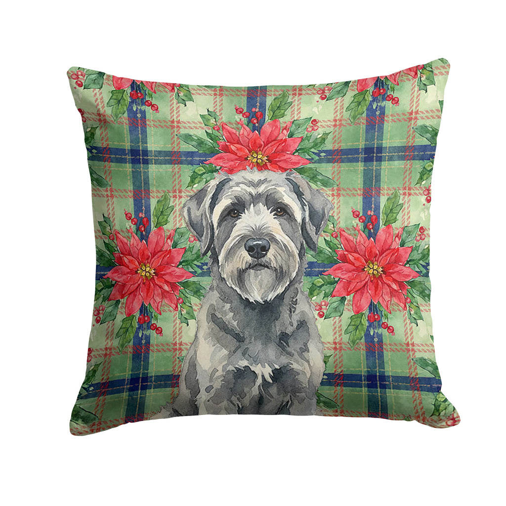 Gray Bouvier des Flandres Christmas PoinsettIas Decorative Throw Pillow 18x18 Indoor Outdoor Accent Cushion, Fabric Cover with Insert for Sofa, Bed, Porch & Living Room