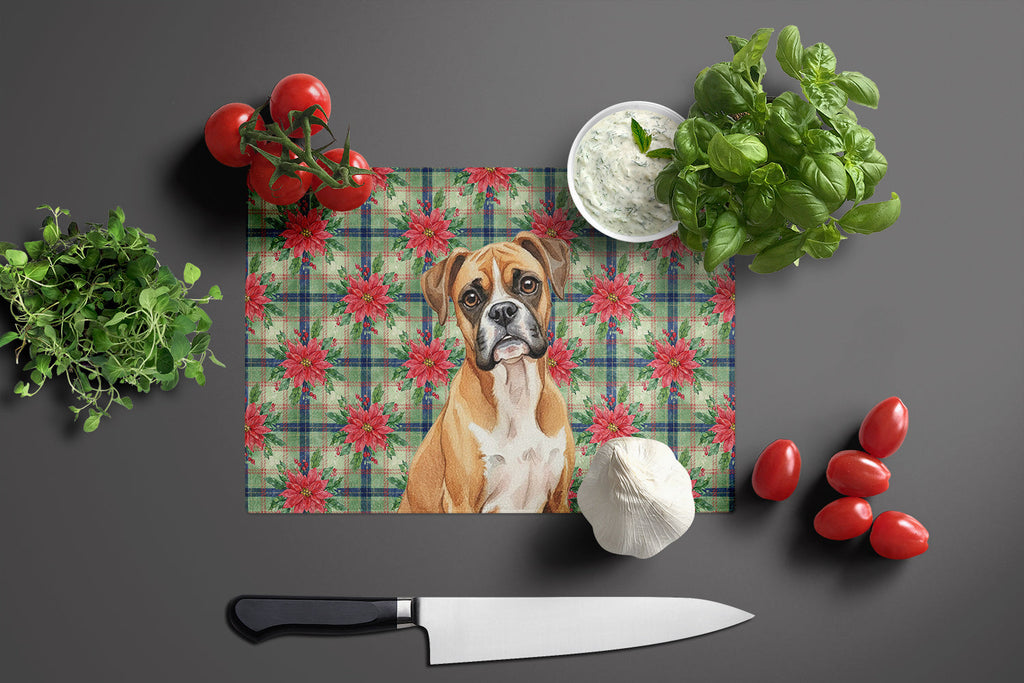 Boxer Christmas PoinsettIas Cutting Board Tempered Glass Kitchen Cutting Surface, Heat Resistant Chopping, Non-Slip Feet, Food Prep & Serving