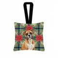 Boxer Christmas PoinsettIas Hanging Square Fabric Ornament 3.5 � 3.5 Decorative Door-Knob & Tree Hanger, Soft Fabric