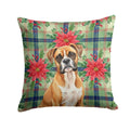 Boxer Christmas PoinsettIas Decorative Throw Pillow 18x18 Indoor Outdoor Accent Cushion, Fabric Cover with Insert for Sofa, Bed, Porch & Living Room