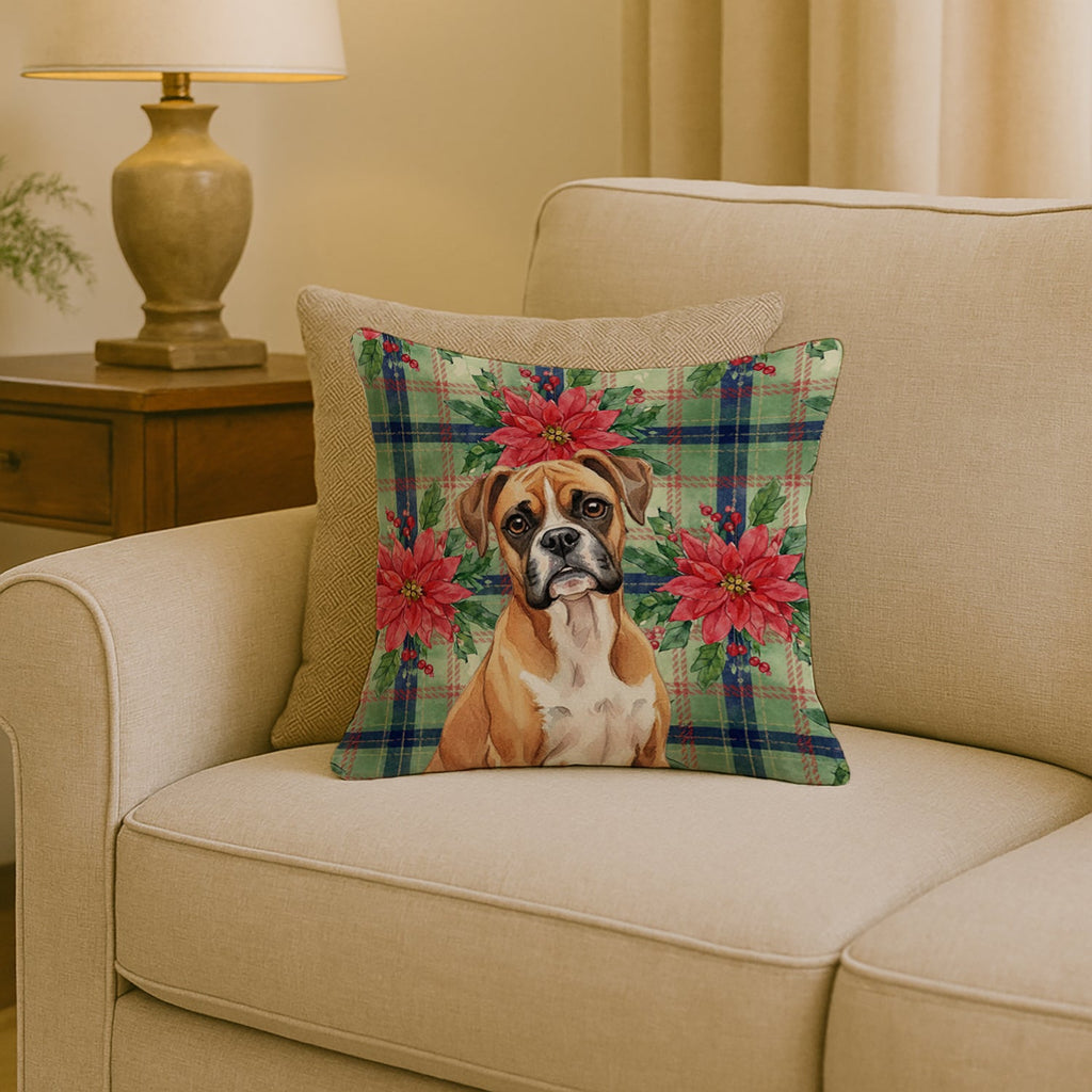 Boxer Christmas PoinsettIas Decorative Throw Pillow 18x18 Indoor Outdoor Accent Cushion, Fabric Cover with Insert for Sofa, Bed, Porch & Living Room