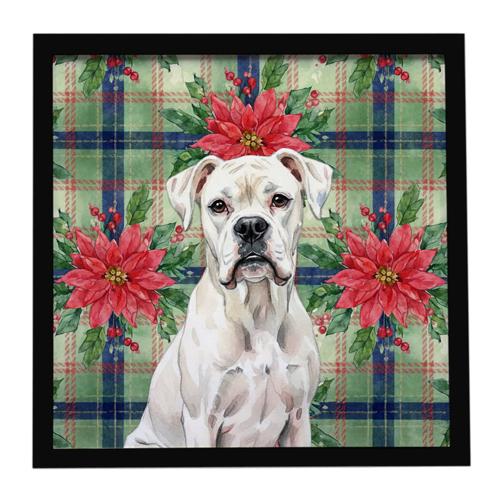 White Boxer Christmas PoinsettIas Framed Metal Print Bathroom, Kitchen, Office, Home Decor Wall Art Ready to Hang, Square, 8X8