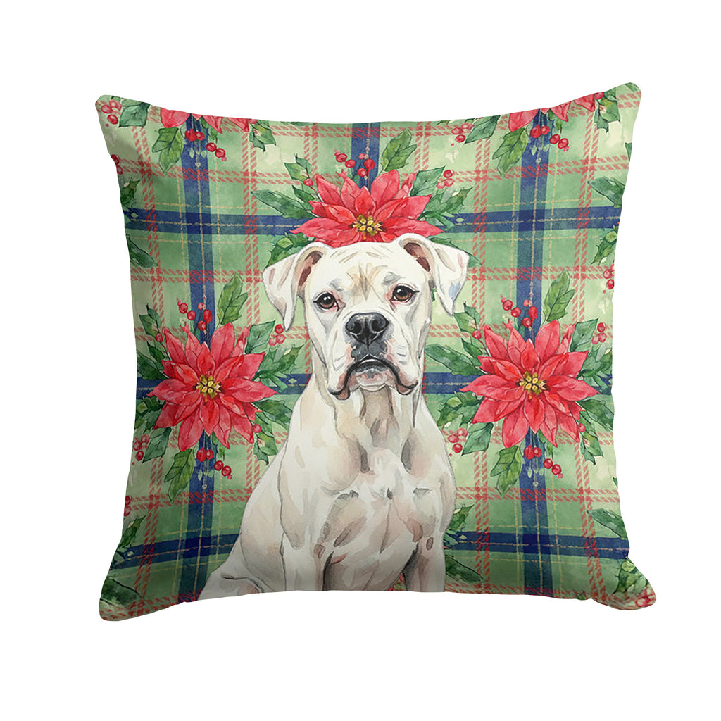 White Boxer Christmas PoinsettIas Decorative Throw Pillow 18x18 Indoor Outdoor Accent Cushion, Fabric Cover with Insert for Sofa, Bed, Porch & Living Room