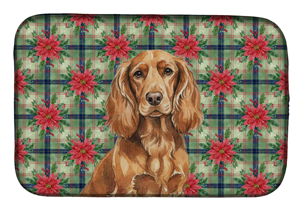 Boykin Spaniel Christmas PoinsettIas Dish Drying Mat Absorbent Dish Drying Mat Pad for Kitchen Counter Dish Drainer Mat for Countertop, 14 x 21", Multicolor