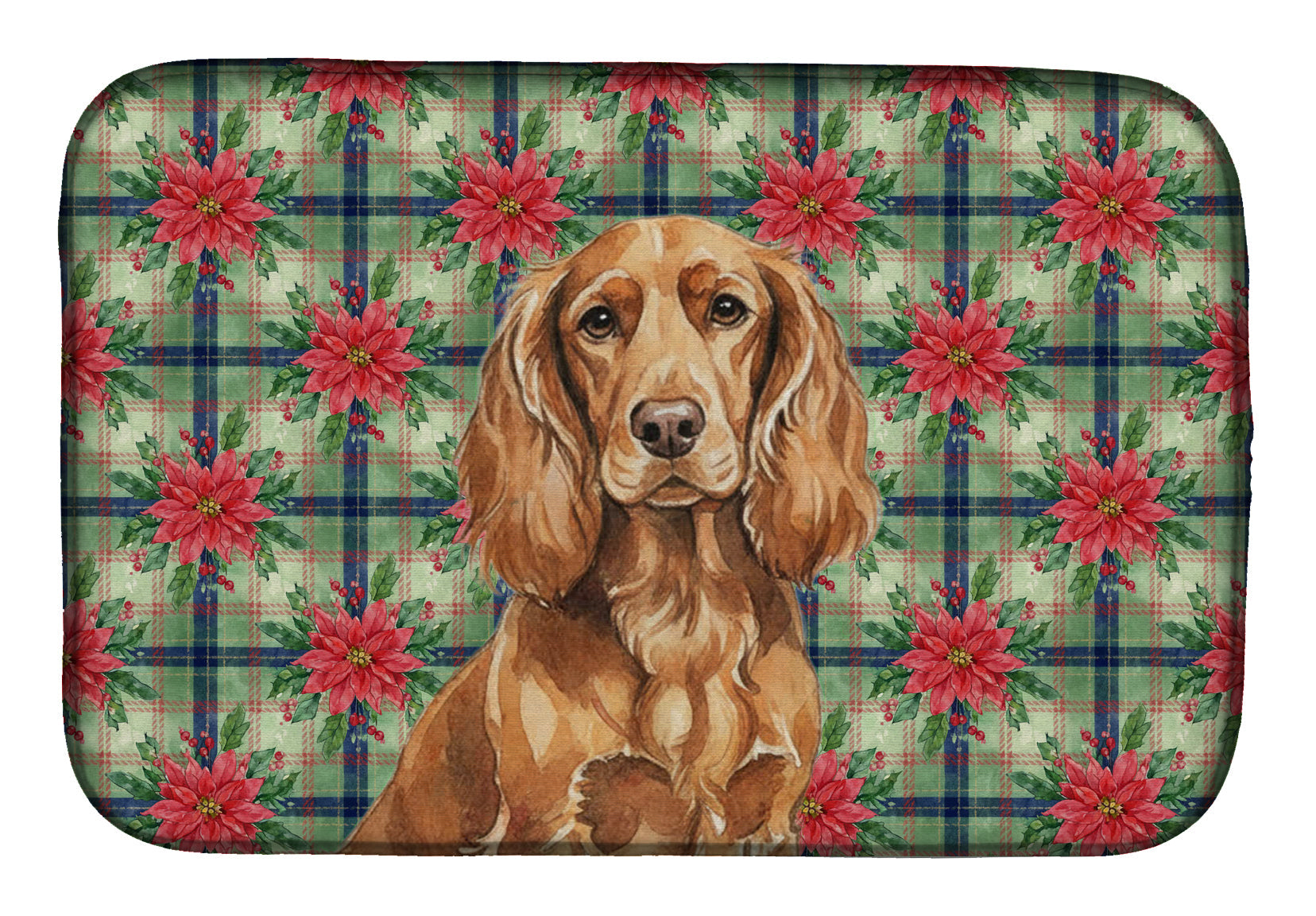 Boykin Spaniel Christmas PoinsettIas Dish Drying Mat Absorbent Dish Drying Mat Pad for Kitchen Counter Dish Drainer Mat for Countertop, 14 x 21", Multicolor