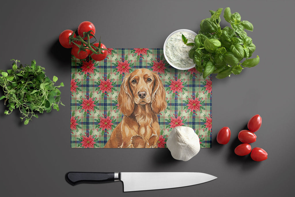 Boykin Spaniel Christmas PoinsettIas Cutting Board Tempered Glass Kitchen Cutting Surface, Heat Resistant Chopping, Non-Slip Feet, Food Prep & Serving