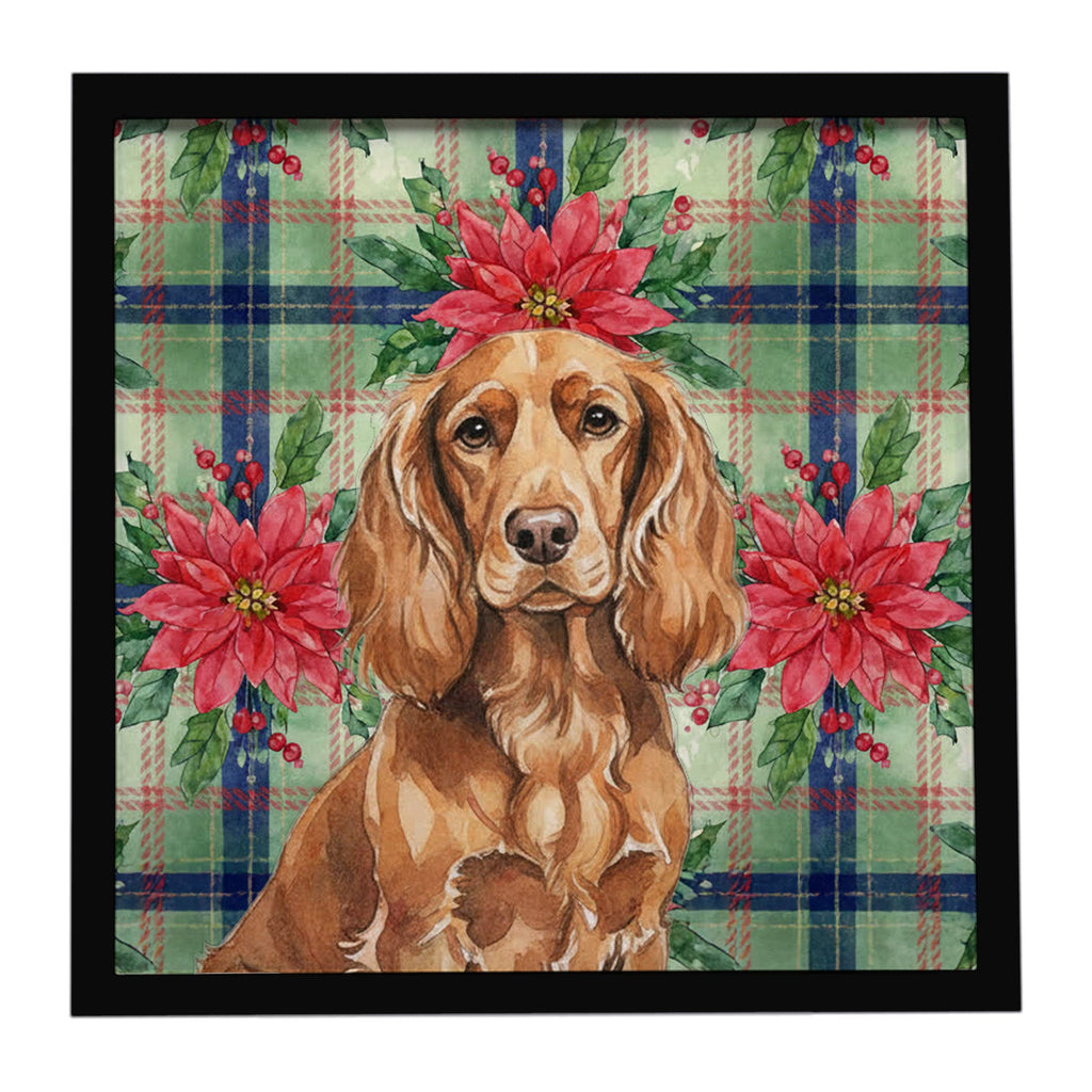 Boykin Spaniel Christmas PoinsettIas Framed Metal Print Bathroom, Kitchen, Office, Home Decor Wall Art Ready to Hang, Square, 8X8