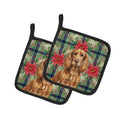 Boykin Spaniel Christmas PoinsettIas Pot Holder Set of 2 Heat Resistant Quilted Hot Pads 7.5 x 7.5 Inch, Insulated Kitchen Trivets for Cooking & Baking