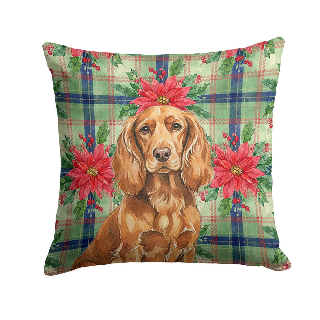 Boykin Spaniel Christmas PoinsettIas Decorative Throw Pillow 14x14 Indoor Outdoor Accent Cushion, Fabric Cover with Insert for Sofa, Bed, Porch & Living Room