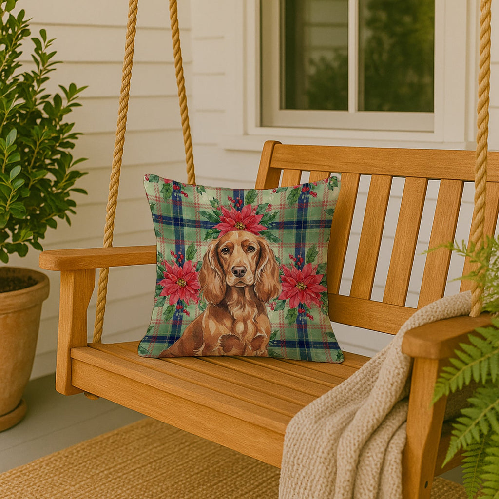 Boykin Spaniel Christmas PoinsettIas Decorative Throw Pillow 18x18 Indoor Outdoor Accent Cushion, Fabric Cover with Insert for Sofa, Bed, Porch & Living Room