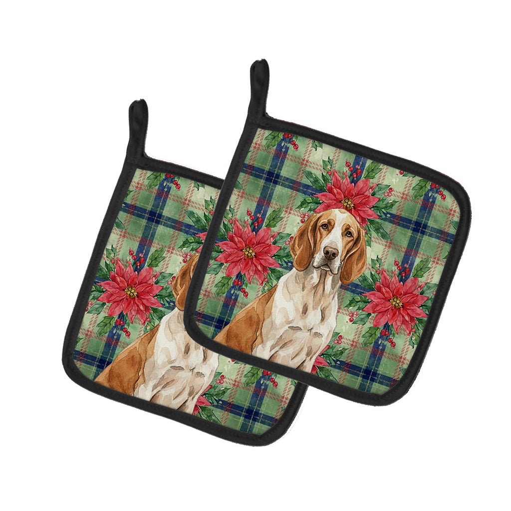 Bracco Italiano Christmas PoinsettIas Pot Holder Set of 2 Heat Resistant Quilted Hot Pads 7.5 x 7.5 Inch, Insulated Kitchen Trivets for Cooking & Baking