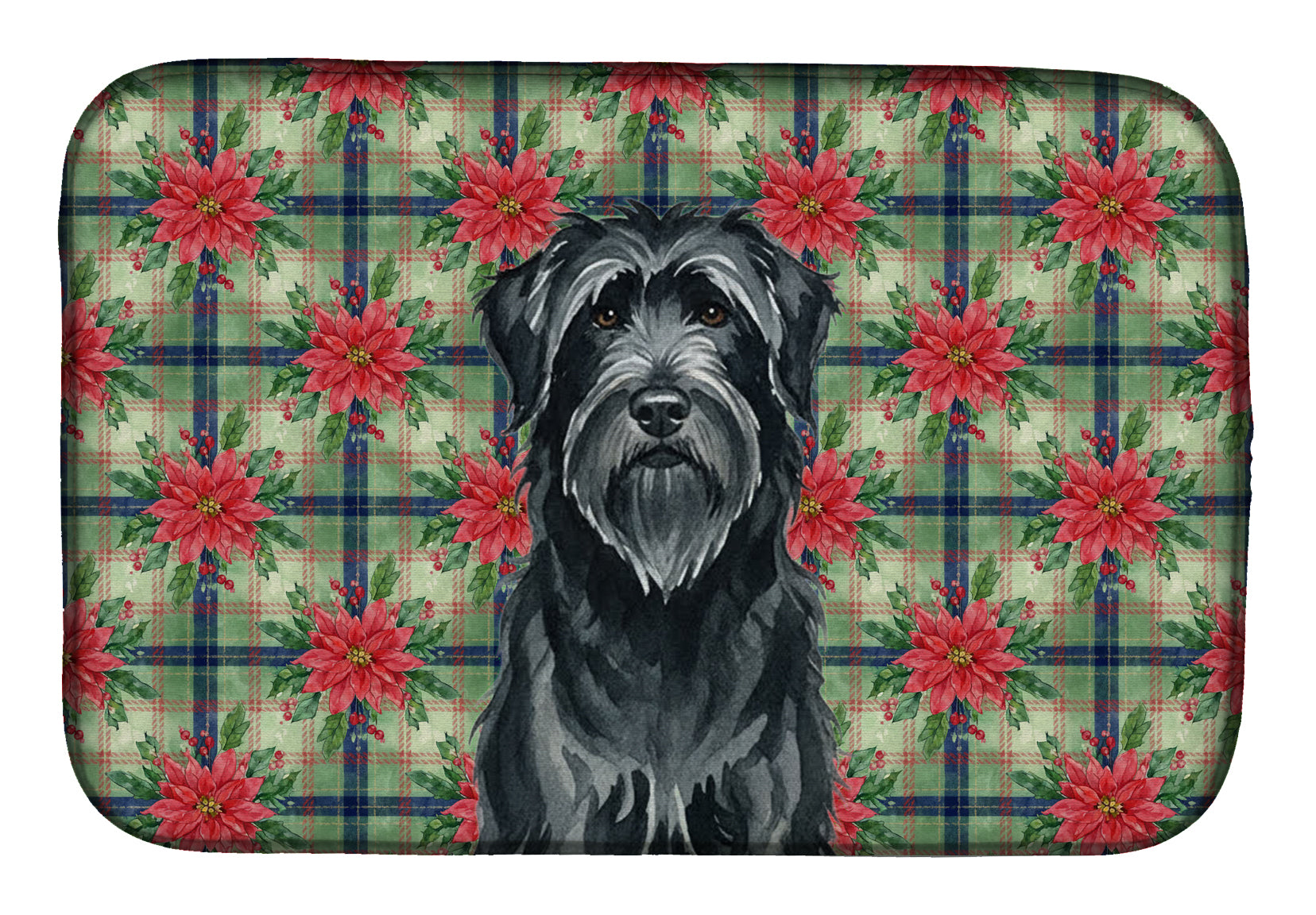 Black Briard Christmas PoinsettIas Dish Drying Mat Absorbent Dish Drying Mat Pad for Kitchen Counter Dish Drainer Mat for Countertop, 14 x 21", Multicolor
