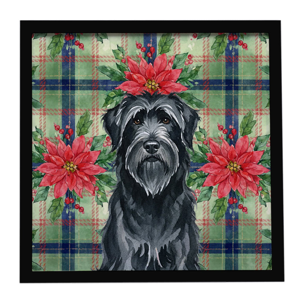 Black Briard Christmas PoinsettIas Framed Metal Print Bathroom, Kitchen, Office, Home Decor Wall Art Ready to Hang, Square, 8X8