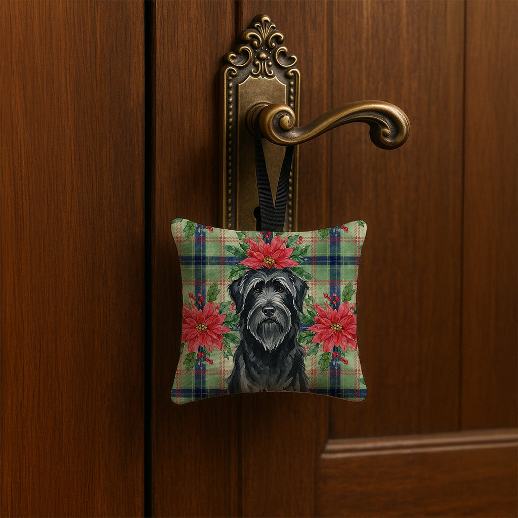 Black Briard Christmas PoinsettIas Hanging Square Fabric Ornament 3.5 � 3.5 Decorative Door-Knob & Tree Hanger, Soft Fabric