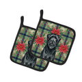 Black Briard Christmas PoinsettIas Pot Holder Set of 2 Heat Resistant Quilted Hot Pads 7.5 x 7.5 Inch, Insulated Kitchen Trivets for Cooking & Baking