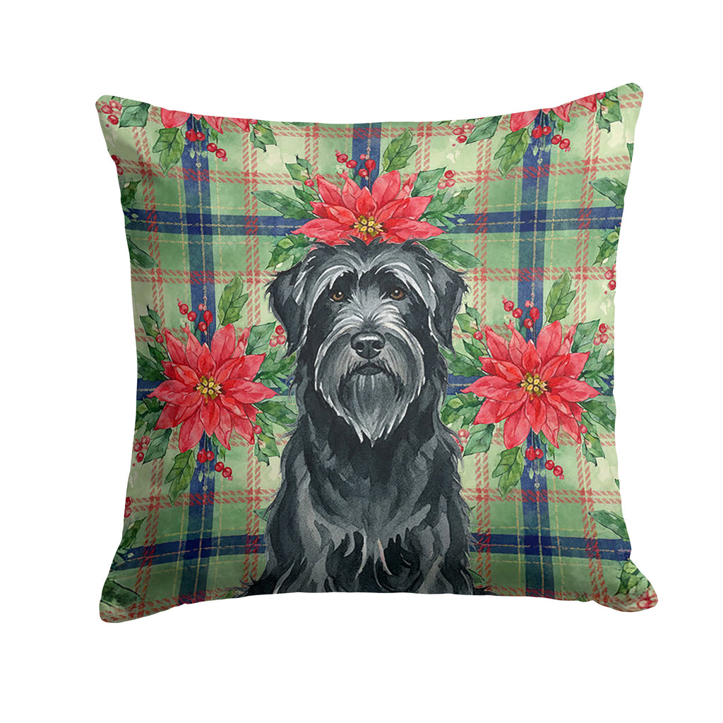Black Briard Christmas PoinsettIas Decorative Throw Pillow 18x18 Indoor Outdoor Accent Cushion, Fabric Cover with Insert for Sofa, Bed, Porch & Living Room