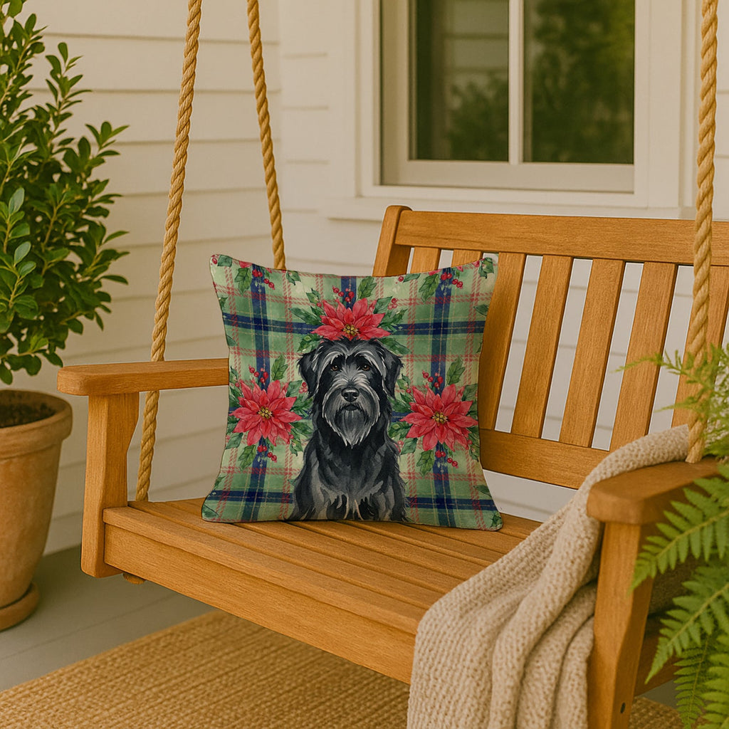 Black Briard Christmas PoinsettIas Decorative Throw Pillow 18x18 Indoor Outdoor Accent Cushion, Fabric Cover with Insert for Sofa, Bed, Porch & Living Room