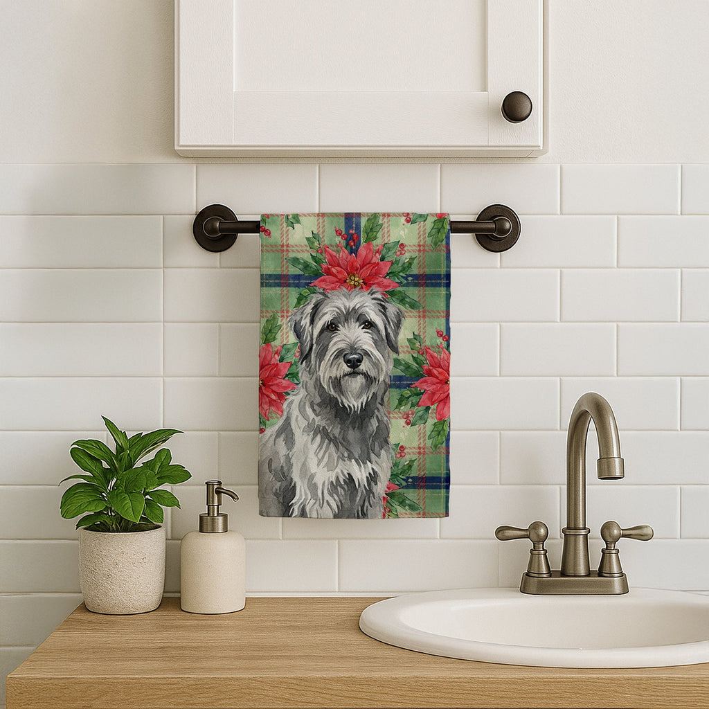 Gray Briard Christmas PoinsettIas Kitchen Towel Velour Plush Front and Cotton Loop Back Machine Washable