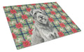 Gray Briard Christmas PoinsettIas Cutting Board Tempered Glass Kitchen Cutting Surface, Heat Resistant Chopping, Non-Slip Feet, Food Prep & Serving