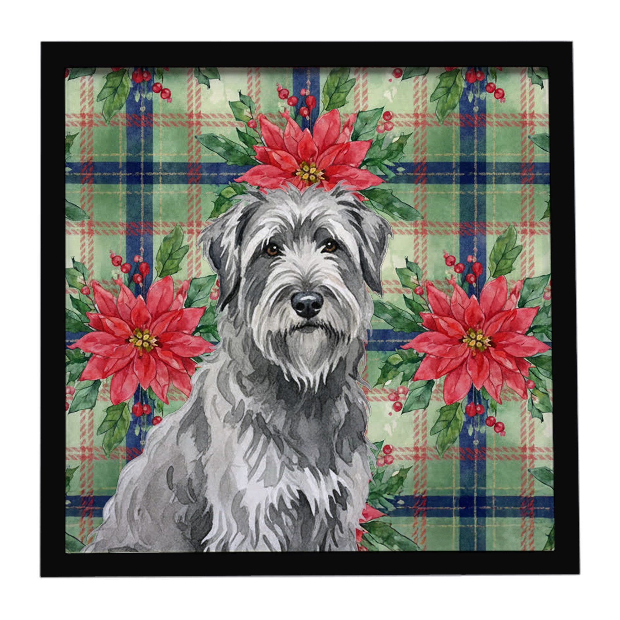 Gray Briard Christmas PoinsettIas Framed Metal Print Bathroom, Kitchen, Office, Home Decor Wall Art Ready to Hang, Square, 8X8