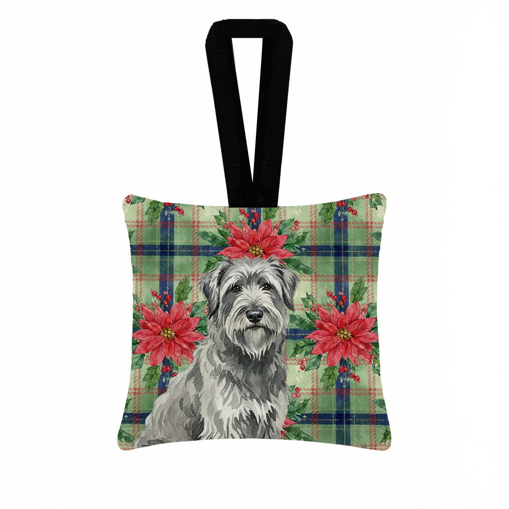 Gray Briard Christmas PoinsettIas Hanging Square Fabric Ornament 3.5 � 3.5 Decorative Door-Knob & Tree Hanger, Soft Fabric