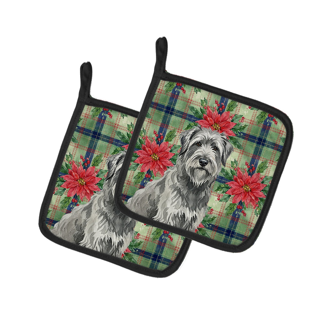 Gray Briard Christmas PoinsettIas Pot Holder Set of 2 Heat Resistant Quilted Hot Pads 7.5 x 7.5 Inch, Insulated Kitchen Trivets for Cooking & Baking