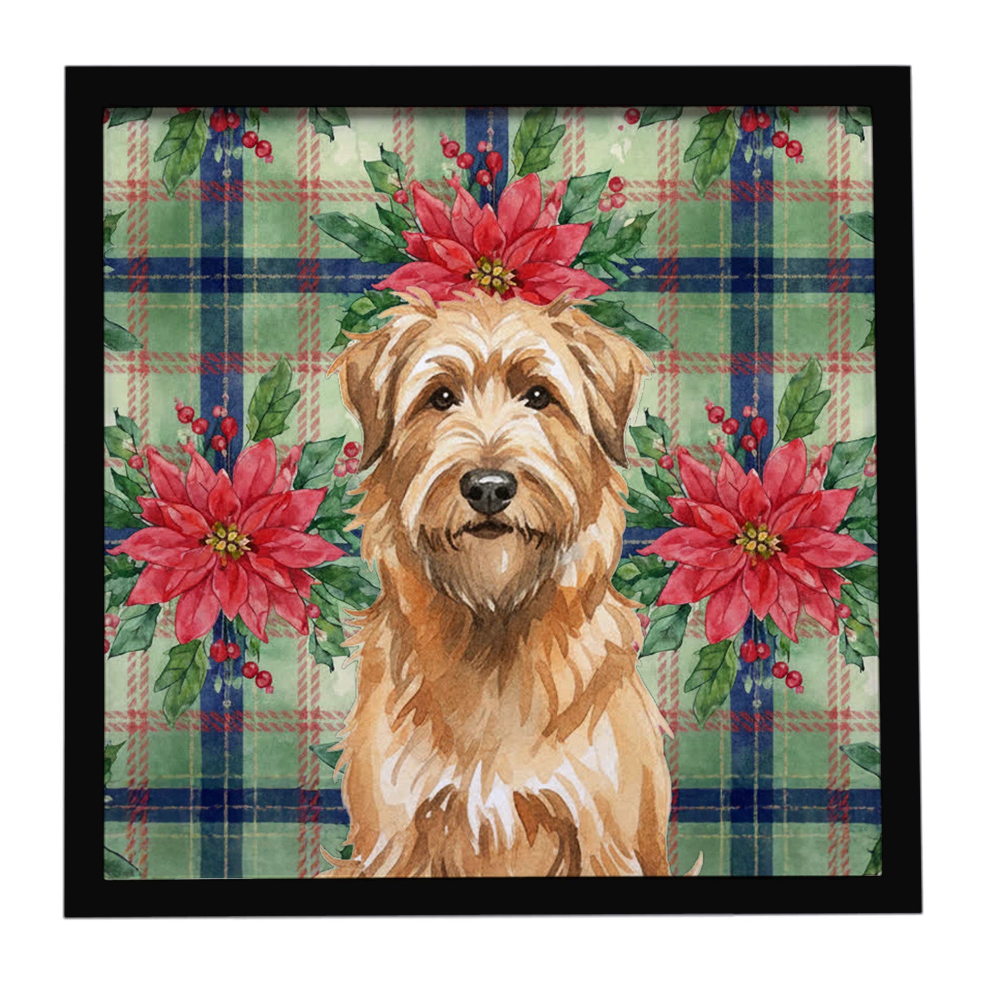 Tawny Briard Christmas PoinsettIas Framed Metal Print Bathroom, Kitchen, Office, Home Decor Wall Art Ready to Hang, Square, 8X8