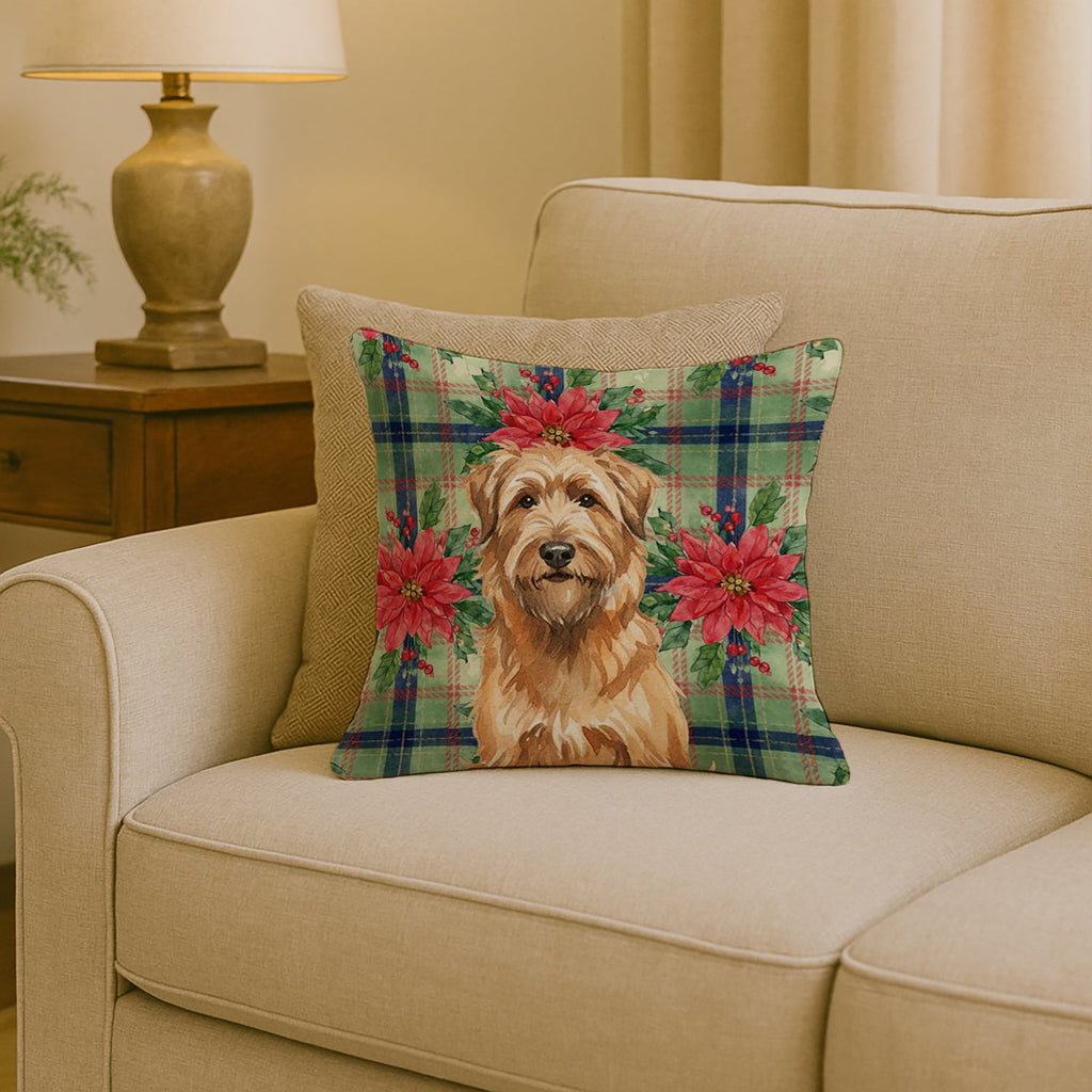Tawny Briard Christmas PoinsettIas Decorative Throw Pillow 18x18 Indoor Outdoor Accent Cushion, Fabric Cover with Insert for Sofa, Bed, Porch & Living Room