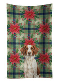 Liver and White Brittany Christmas PoinsettIas Kitchen Towel Velour Plush Front and Cotton Loop Back Machine Washable