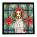 Liver and White Brittany Christmas PoinsettIas Framed Metal Print Bathroom, Kitchen, Office, Home Decor Wall Art Ready to Hang, Square, 8X8