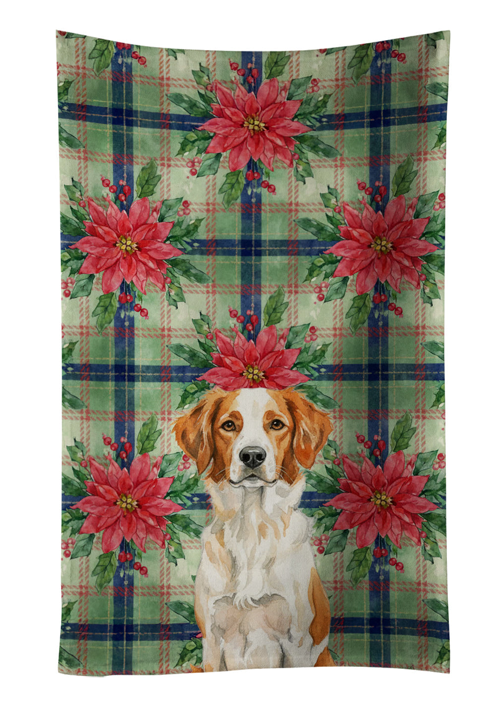 Orange and White Brittany Christmas PoinsettIas Kitchen Towel Velour Plush Front and Cotton Loop Back Machine Washable
