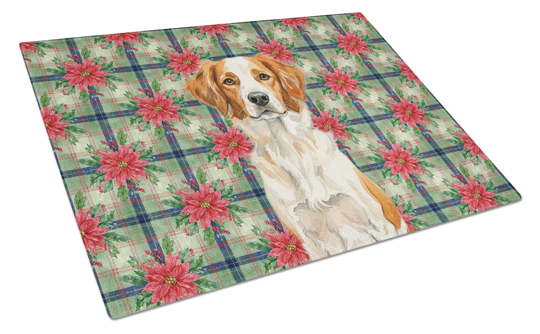 Orange and White Brittany Christmas PoinsettIas Cutting Board Tempered Glass Kitchen Cutting Surface, Heat Resistant Chopping, Non-Slip Feet, Food Prep & Serving