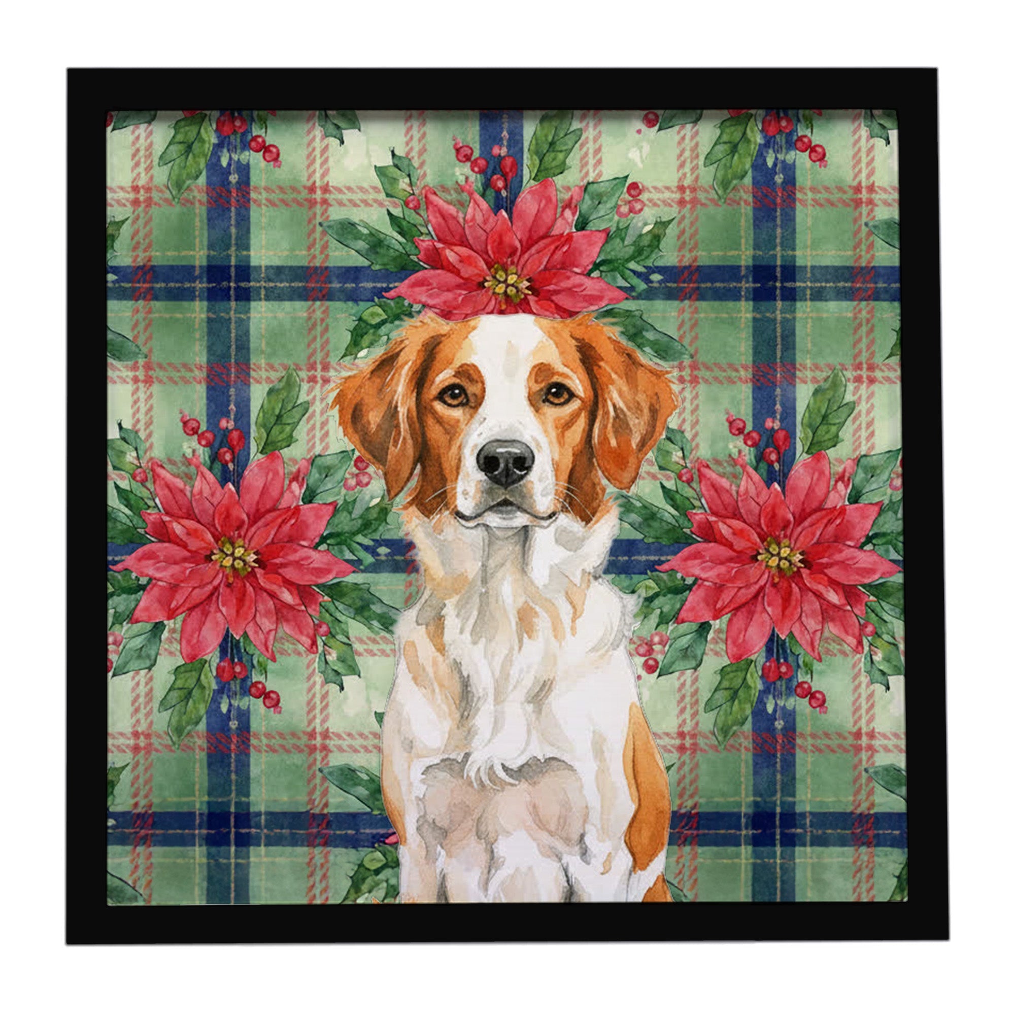 Orange and White Brittany Christmas PoinsettIas Framed Metal Print Bathroom, Kitchen, Office, Home Decor Wall Art Ready to Hang, Square, 8X8
