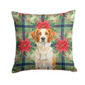 Orange and White Brittany Christmas PoinsettIas Decorative Throw Pillow 14x14 Indoor Outdoor Accent Cushion, Fabric Cover with Insert for Sofa, Bed, Porch & Living Room