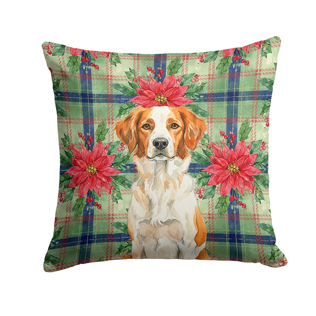 Orange and White Brittany Christmas PoinsettIas Decorative Throw Pillow 18x18 Indoor Outdoor Accent Cushion, Fabric Cover with Insert for Sofa, Bed, Porch & Living Room